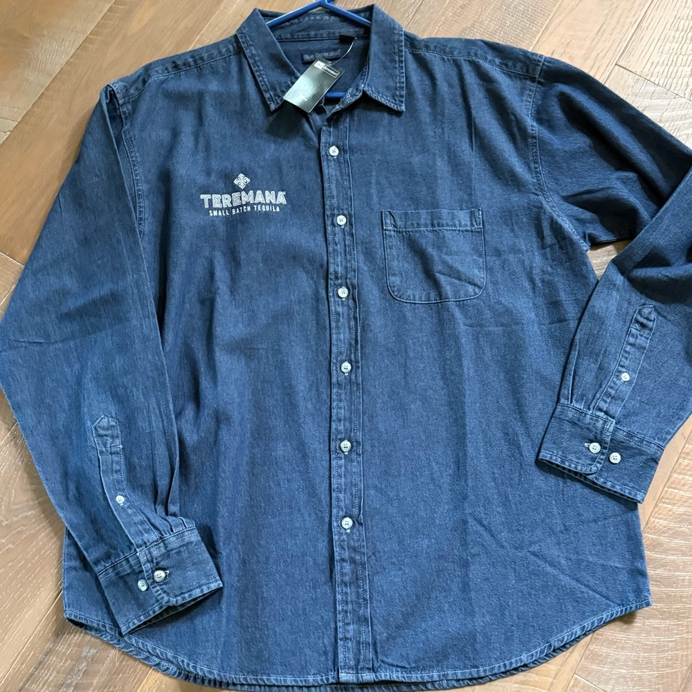 NWT Dwayne The Rock Johnson Teremana Tequila Blue Jean Denim Shirt Men's XL
